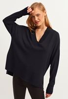 Bayan Siyah  V Yaka Oversize Triko