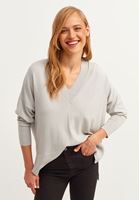 Bayan Gri  V Yaka Oversize Triko