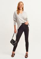 Bayan Gri  V Yaka Oversize Triko