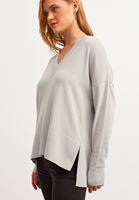 Bayan Gri  V Yaka Oversize Triko