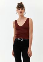 Bayan Kahverengi V Yaka Triko Atlet