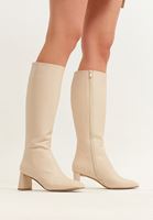 Bayan Bej Vegan Deri Uzun Çizme