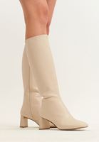 Bayan Bej Vegan Deri Uzun Çizme