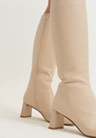 Bayan Bej Vegan Deri Uzun Çizme