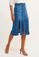 Bayan Mavi Midi Boy Denim Etek