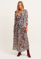 Bayan Çok Renkli Beli Cut-Out Detaylı V Yaka Uzun Elbise