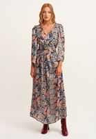 Bayan Çok Renkli Beli Cut-Out Detaylı V Yaka Uzun Elbise