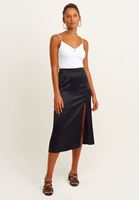 Bayan Siyah Yırtmaçlı Midi Etek