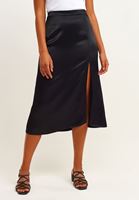 Bayan Siyah Yırtmaçlı Midi Etek