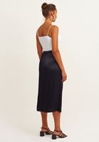 Bayan Siyah Yırtmaçlı Midi Etek