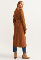 Bayan Kahverengi Kemerli Vegan Süet Trençkot