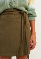 Bayan Yeşil Bel Detaylı Süet Mini Etek