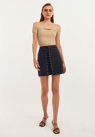 Bayan Siyah Bağcık Detaylı Mini Etek ( TENCEL™ )