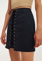 Bayan Siyah Bağcık Detaylı Mini Etek ( TENCEL™ )