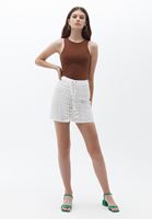 Bayan Krem Bağcık Detaylı Mini Etek ( TENCEL™ )