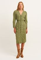 Bayan Yeşil Düğme Detaylı Yıkamalı Midi Elbise  (TENCEL™ )