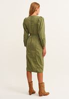 Bayan Yeşil Düğme Detaylı Yıkamalı Midi Elbise  (TENCEL™ )