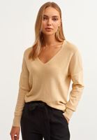 Bayan Bej Nature Friendly V-Neck Triko ( TENCEL™ )