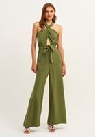 Bayan Yeşil Halter Yaka Kuşak Detaylı Tulum ( TENCEL™ )