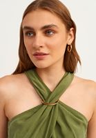 Bayan Yeşil Halter Yaka Kuşak Detaylı Tulum ( TENCEL™ )