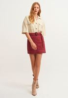 Bayan Bordo Kemerli Mini Etek ( TENCEL™ )