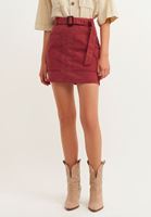 Bayan Bordo Kemerli Mini Etek ( TENCEL™ )