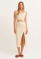 Bayan Kum Beji Yırtmaçlı Uzun Elbise