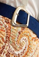 Bayan Lacivert Geometrik Toka Detaylı Kemer