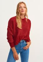 Bayan Kırmızı Şönil Örgülü Wide-Fit Triko