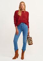 Bayan Kırmızı Şönil Örgülü Wide-Fit Triko