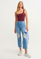 Bayan Mavi Pamuklu Straight-Fit Denim Pantolon