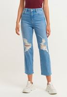 Bayan Mavi Pamuklu Straight-Fit Denim Pantolon