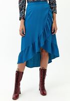 Bayan Mavi Volan Detaylı Midi Etek