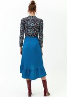 Bayan Mavi Volan Detaylı Midi Etek