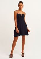 Bayan Siyah Bağcık Detaylı Mini Elbise