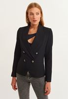 Bayan Siyah Düğmeli Blazer Ceket