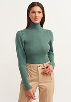 Bayan Yeşil Romantik Balon Kollu Kazak