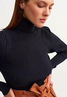 Bayan Gri Romantik Balon Kollu Kazak