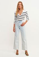 Bayan Çok Renkli Çizgili V Yaka Triko