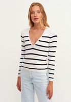 Bayan Çok Renkli Çizgili V Yaka Triko
