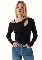 Bayan Siyah Cut-Out Detaylı Kazak