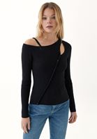 Bayan Siyah Cut-Out Detaylı Kazak