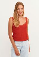 Bayan Kırmızı Dantel Detaylı V Yaka Atlet