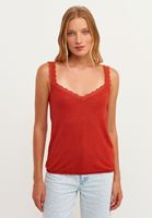 Bayan Kırmızı Dantel Detaylı V Yaka Atlet