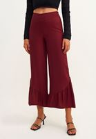 Bayan Bordo Fırfır Detaylı Bol Pantolon