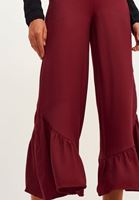 Bayan Bordo Fırfır Detaylı Bol Pantolon