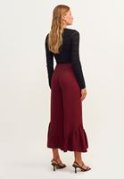 Bayan Bordo Fırfır Detaylı Bol Pantolon