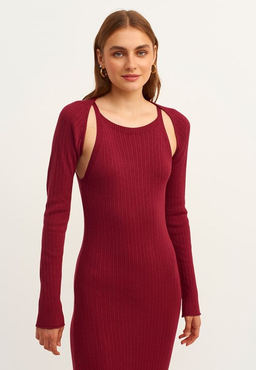 Halter Yaka Triko Elbise ve Bolero Kombini