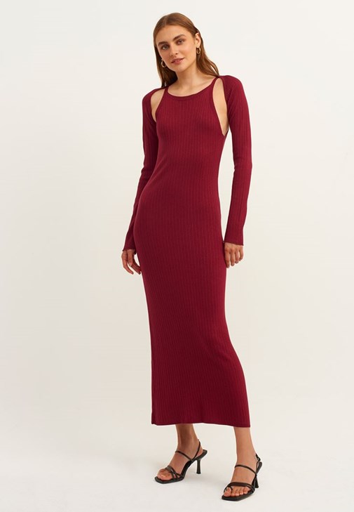 Halter Yaka Triko Elbise ve Bolero Kombini