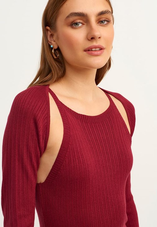 Halter Yaka Triko Elbise ve Bolero Kombini